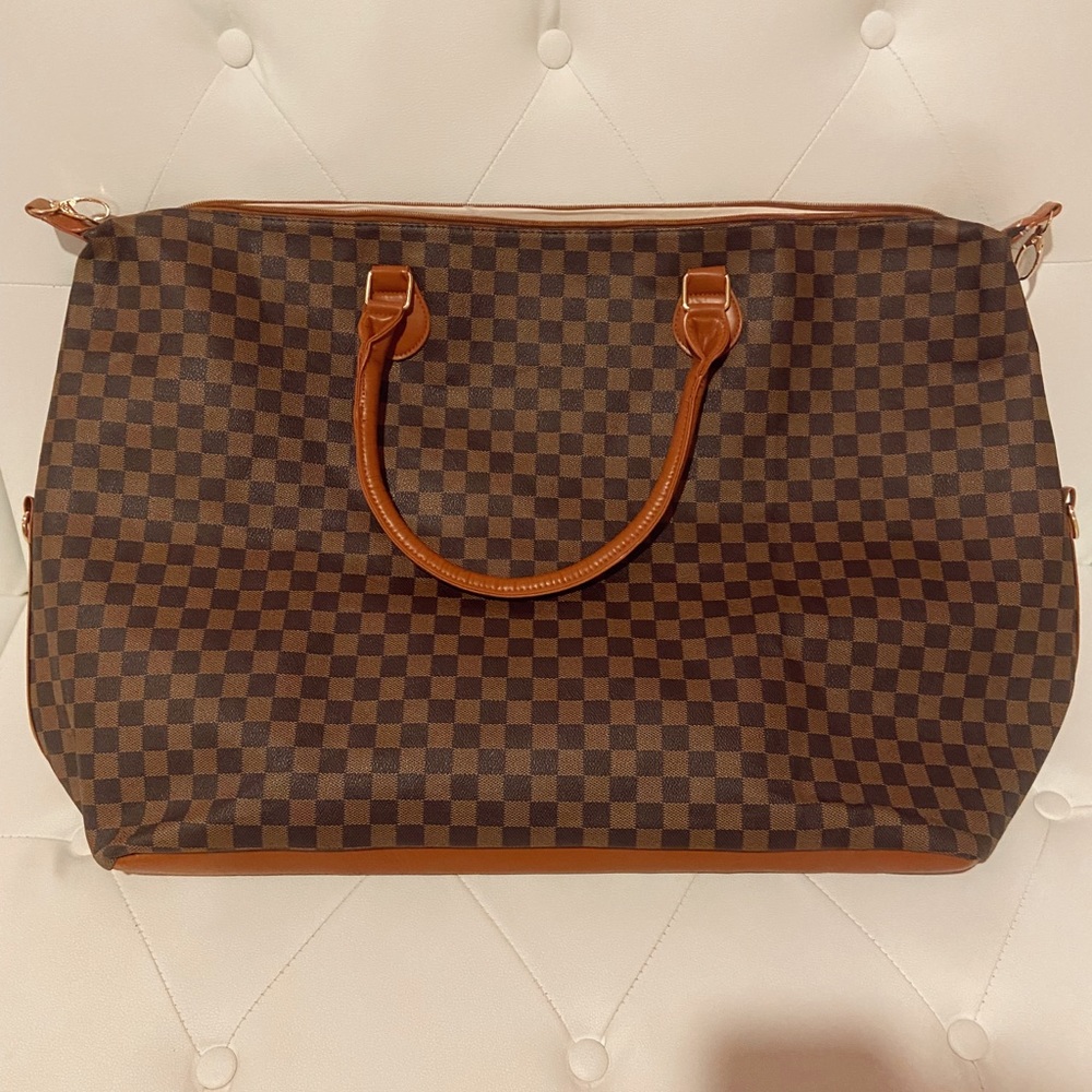Brown Checkered Weekender Bag